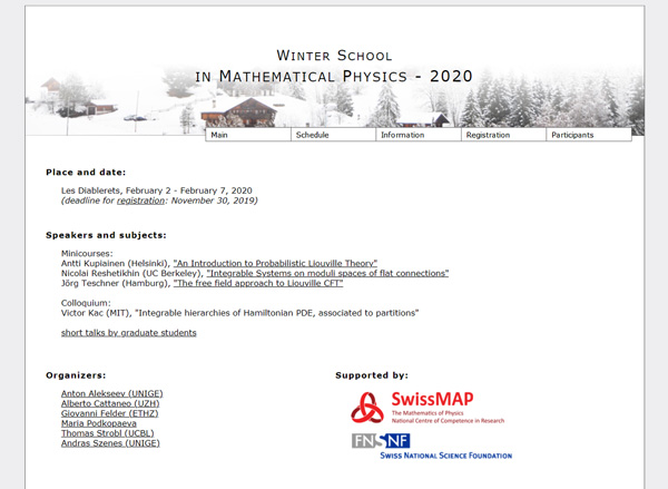 Winter School in Mathematical Physics 2020